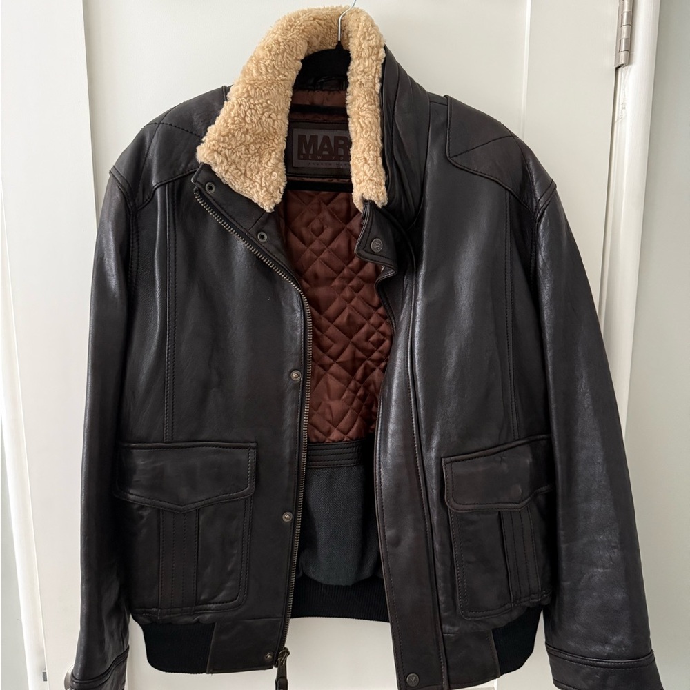Marc New York Dark Brown Leather Bomber Jacket